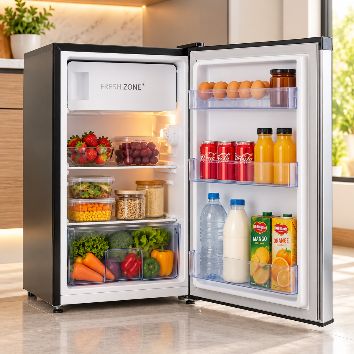 90L Inox Single Door Fridge – Silver