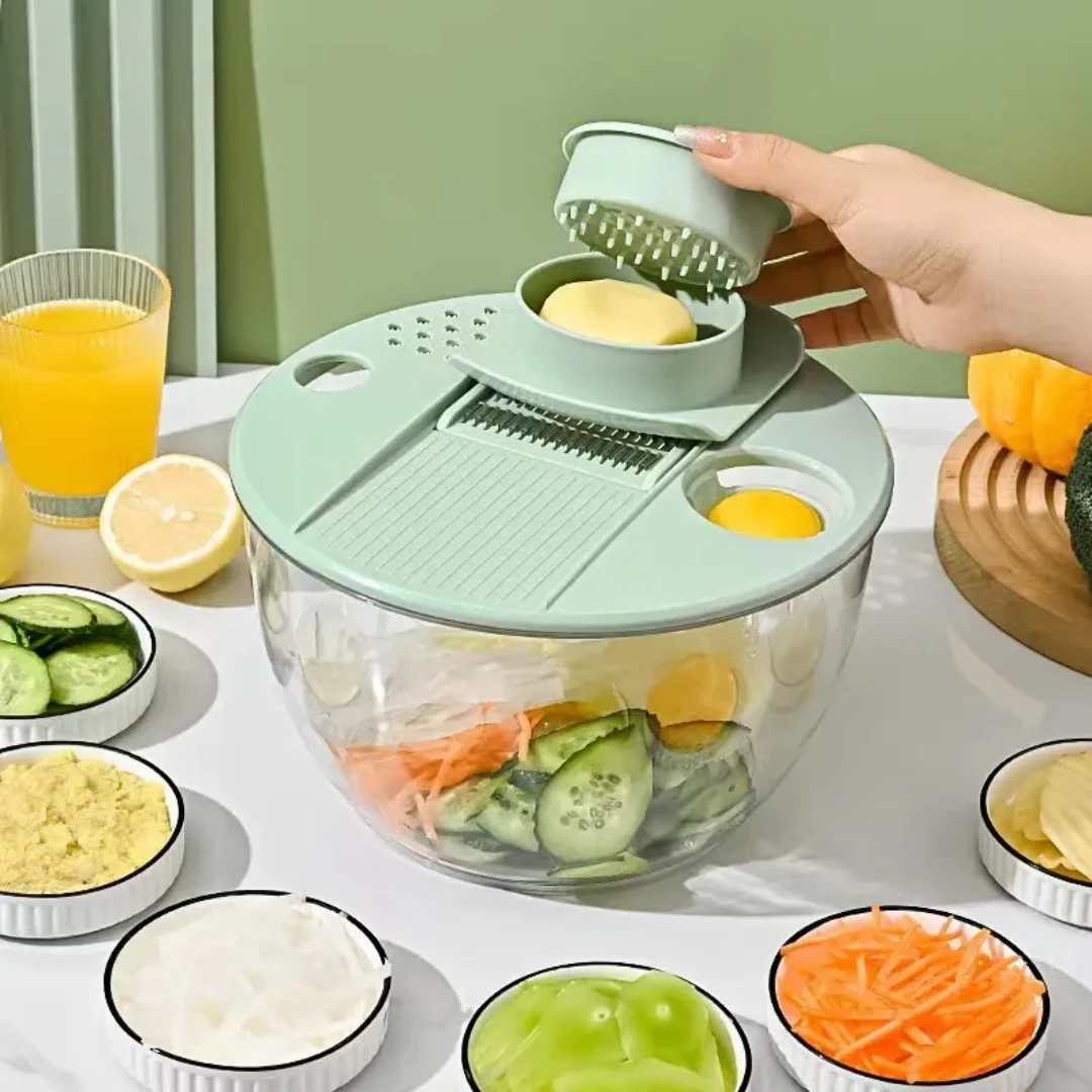Multi Functional 8pcs Salad Spinner with Vegetable Chopper Green PP Kitchen Set Kitchen Tools&Utensils Kitchen Slicers