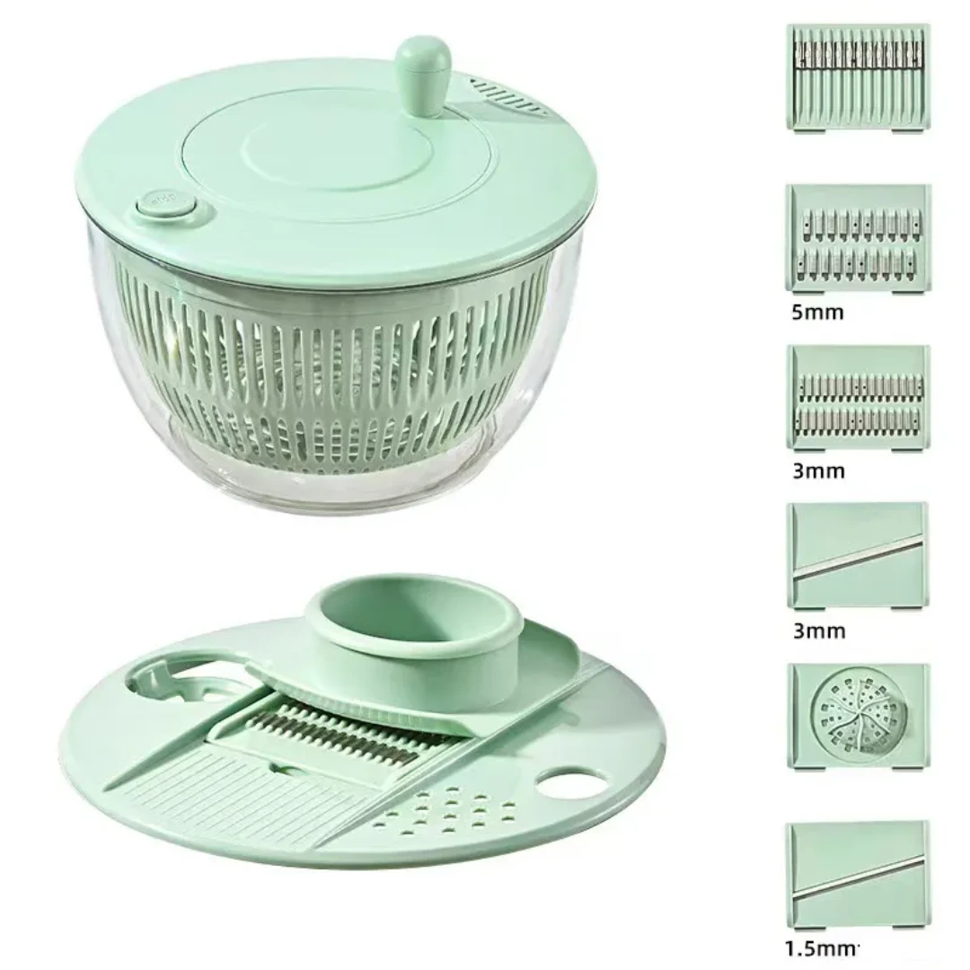Multi Functional 8pcs Salad Spinner with Vegetable Chopper Green PP Kitchen Set Kitchen Tools&Utensils Kitchen Slicers