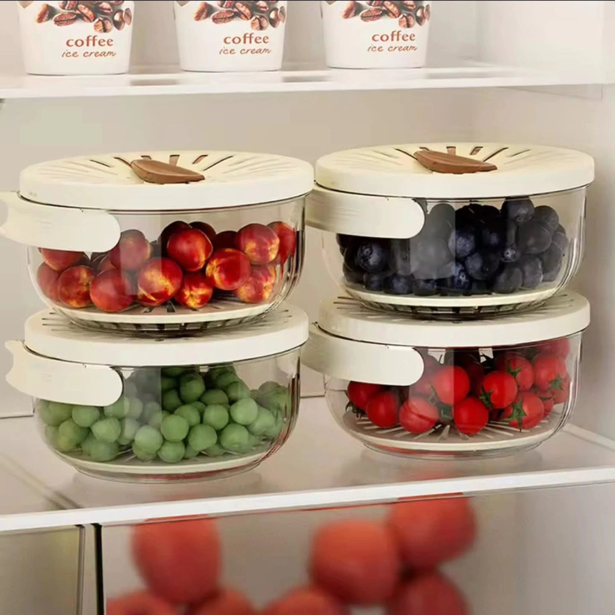 Multi-Functional Food Storage and Drainer Container with Foldable Handle and Drain Switch. Kitchen Slicers