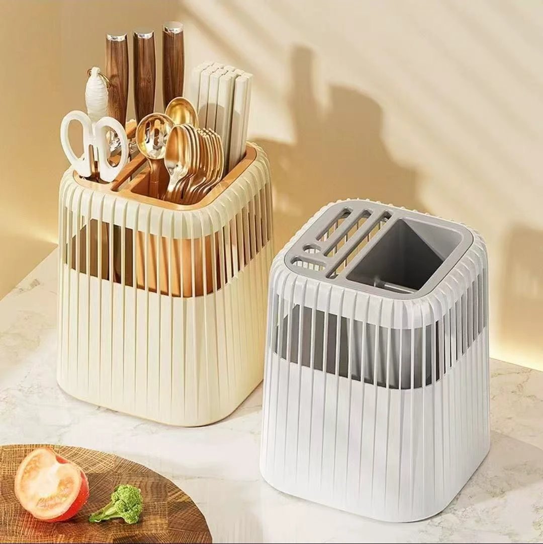 Multi-Functional Rotating Knife and Utensil Rack with Drain Grid kitchen and dinning Kitchen & Dining