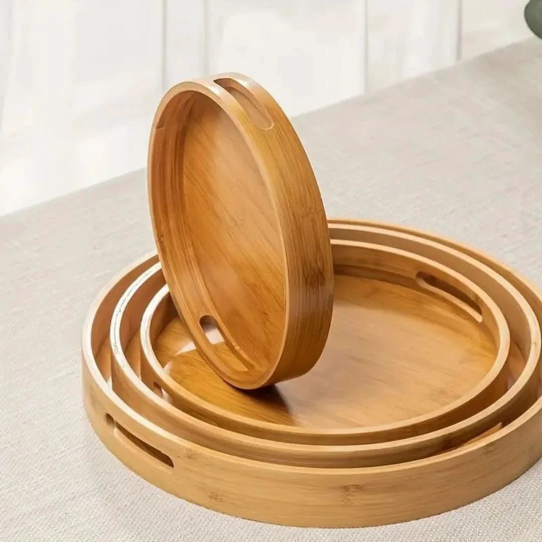 Multifunctional 4 in 1 Bamboo Tray Set Big Size, Versatile Kitchen Organizers Serving Ware Serving Trays