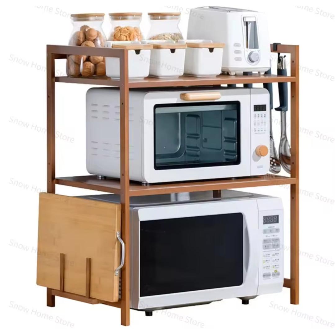 Multilayer Microwave & Multipurpose Stand Storage Shelf with Hanging Hooks & Chopping Board Holder Strong & Durable Organizer