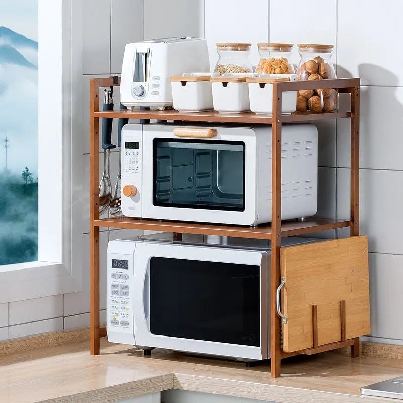 Multilayer Microwave & Multipurpose Stand Storage Shelf with Hanging Hooks & Chopping Board Holder Strong & Durable Organizer