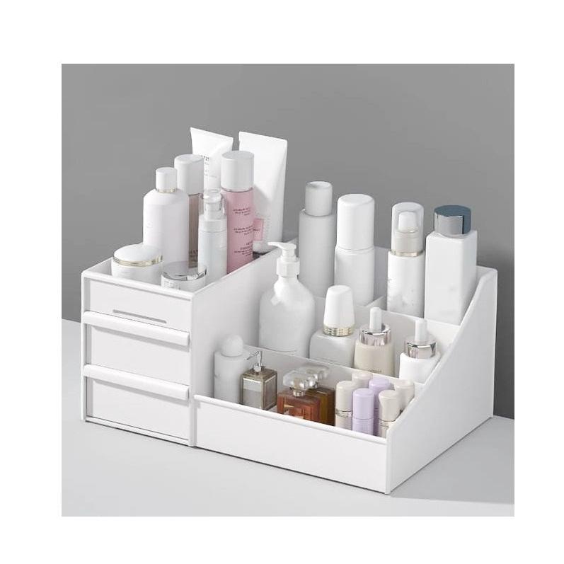 Multipurpose Makeup Organizer with Drawers | Cosmetics & Skincare Storage for Vanity Desk | Hard Plastic, White