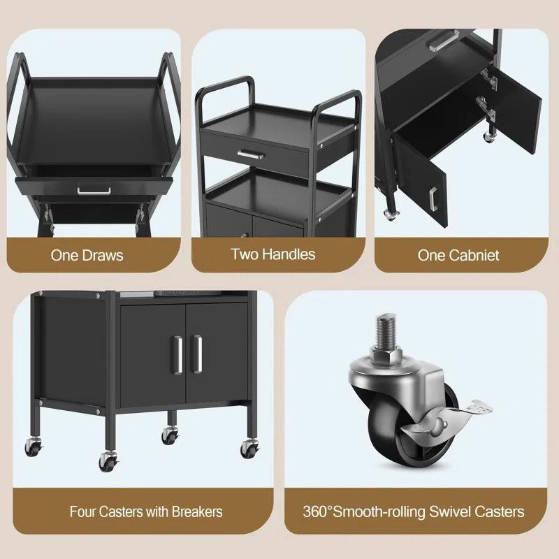 Multipurpose Trolley Cart | Versatile Organizer with Wheels | 84x50x33cm | White & Black Kitchen Storage Racks Carts