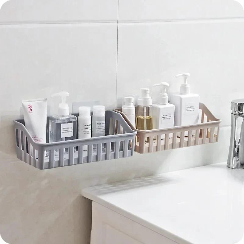 Non Perforated Compact and Durable Wall Mounted Plastic Bathroom Organizer | Ideal for Toiletries | Green, Beige, Gray, White Storage Rack Bathroom Storage Bathroom Accessories