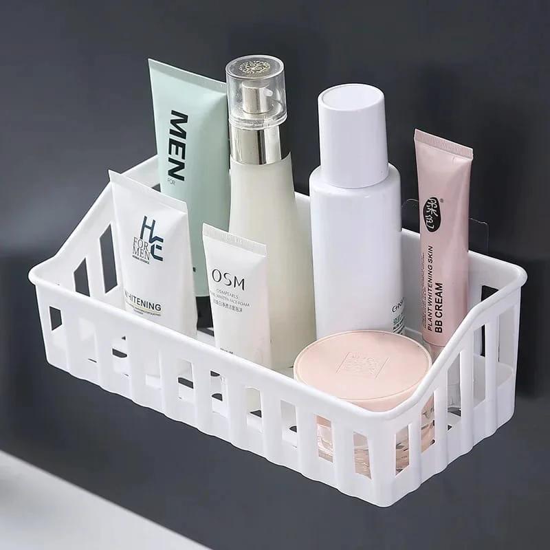 Non Perforated Compact and Durable Wall Mounted Plastic Bathroom Organizer | Ideal for Toiletries | Green, Beige, Gray, White Storage Rack Bathroom Storage Bathroom Accessories