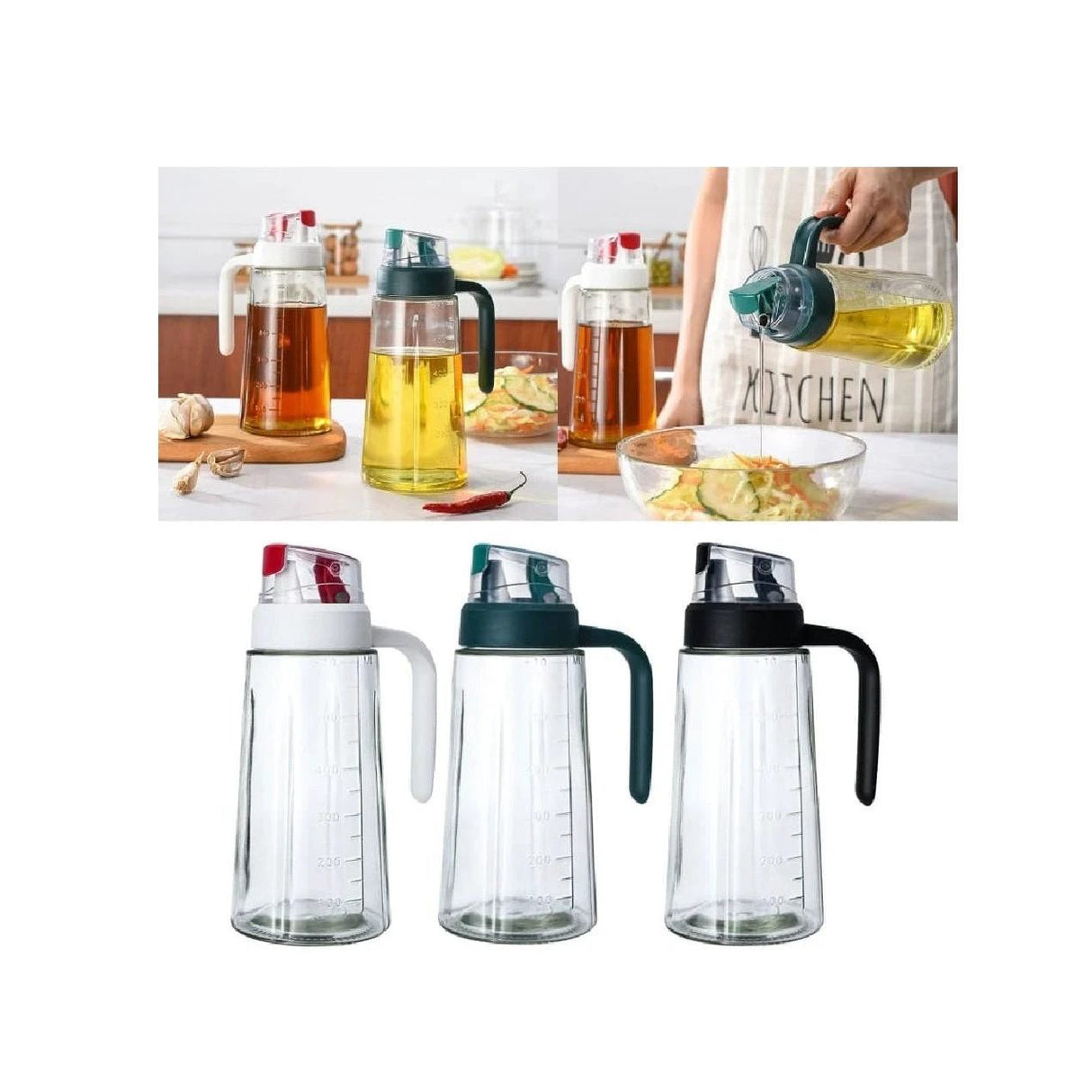 Non Slip Oil Vinegar Dispenser | 630ml | Automatic Cap & Stopper | Leakproof Glass Cruet Storage Containers Oil & Vinegar Dispensers