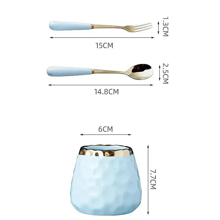 Nordic Light Luxury Fruit Fork and Spoon Ceramic Storage Tank Set | Green, White, Blue Utensils Kitchen Organizers