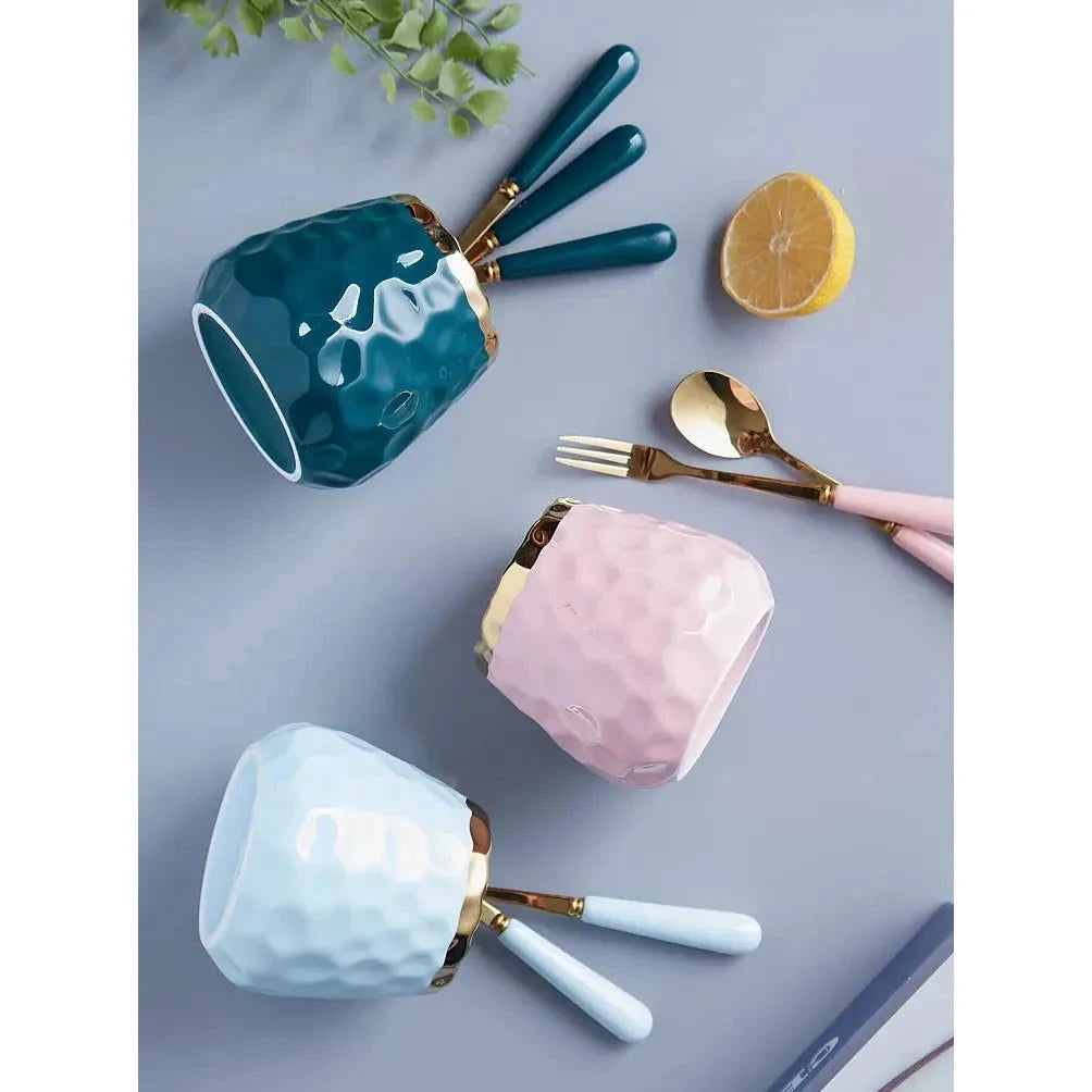Nordic Light Luxury Fruit Fork and Spoon Ceramic Storage Tank Set | Green, White, Blue Utensils Kitchen Organizers