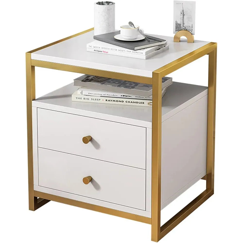 Nordic Luxury Double Drawer Bedside Wooden Cabinet| 50 x 45 x 35 cm| Bedroom Drawers | Bedroom Organizers