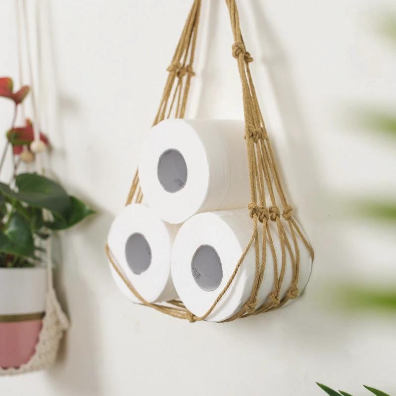 Nordic Style Hanging Cotton Rope Roll Paper Holder Elegant & Minimalist Design Bathroom Accessories Toilet Paper Holders