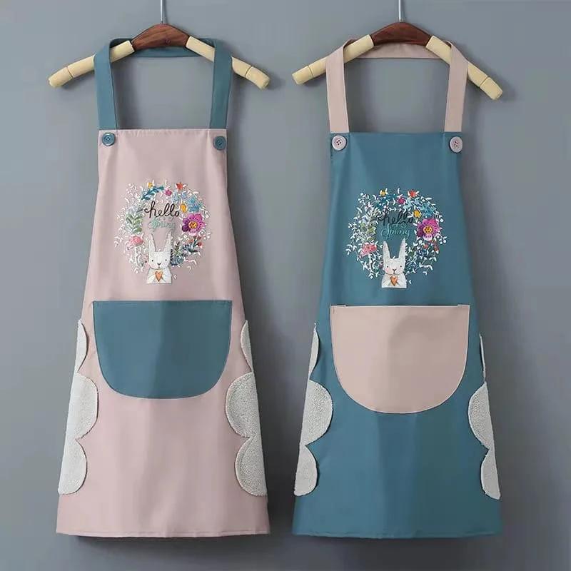 Oil Proof Waterproof Cartoon Apron Sleeveless Kitchen Apron with Waist Wipe for Household Cooking Kitchen Linen Aprons