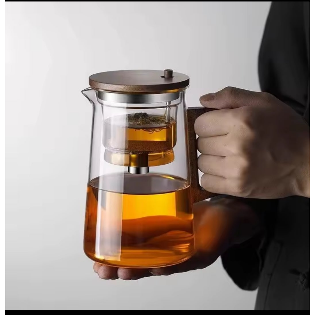 One Press Glass Infuser Tea Pot with Built-In Filter Heat-Resistant Design