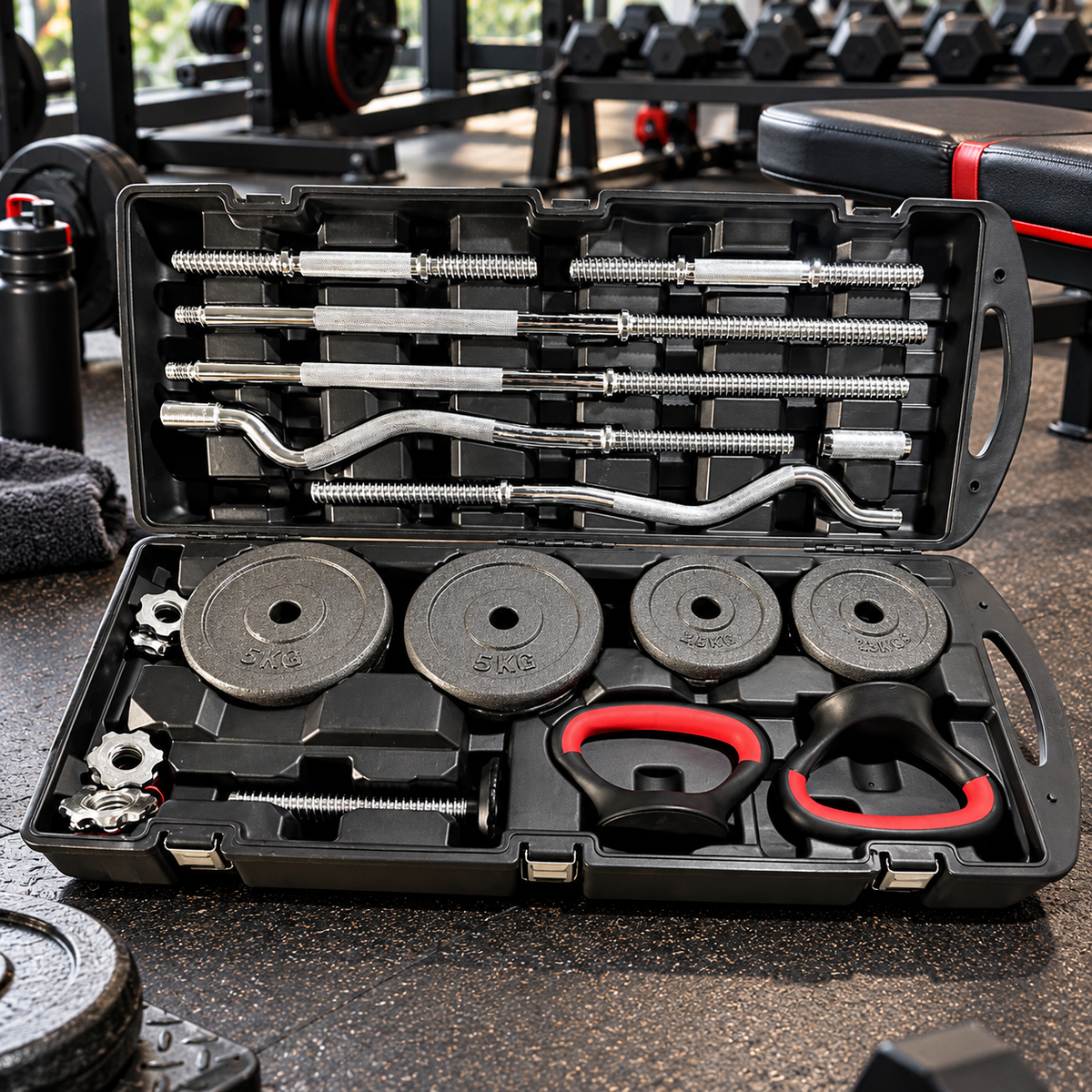 York 58kg Adjustable Dumbbell And Barbell Set Dumbbell And Barbell Set Free Weight Sets
