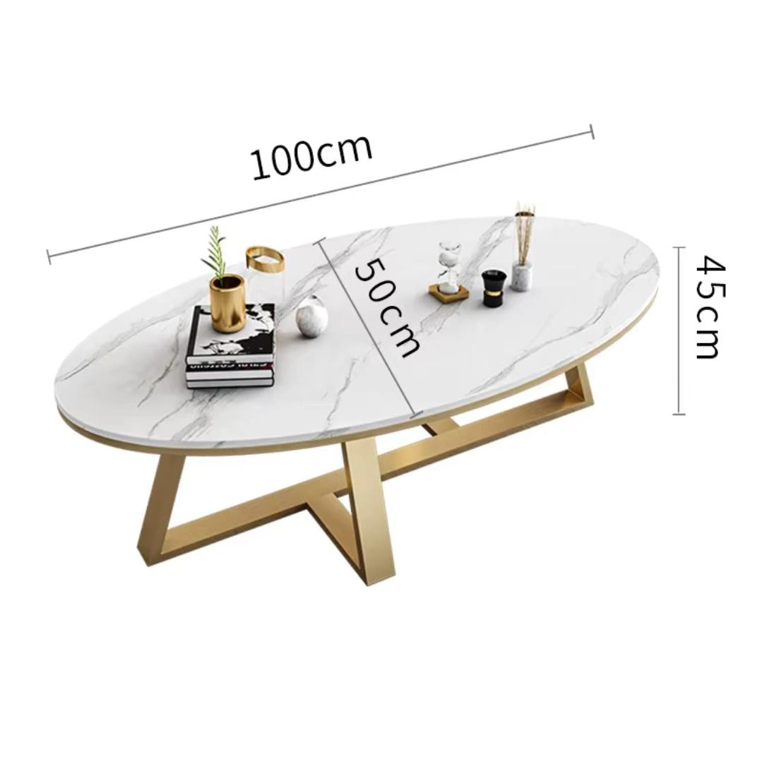 Oval Shaped Luxury Coffee Table Elegant White Gold Design for Living Room & Bedroom (100x50x45cm)