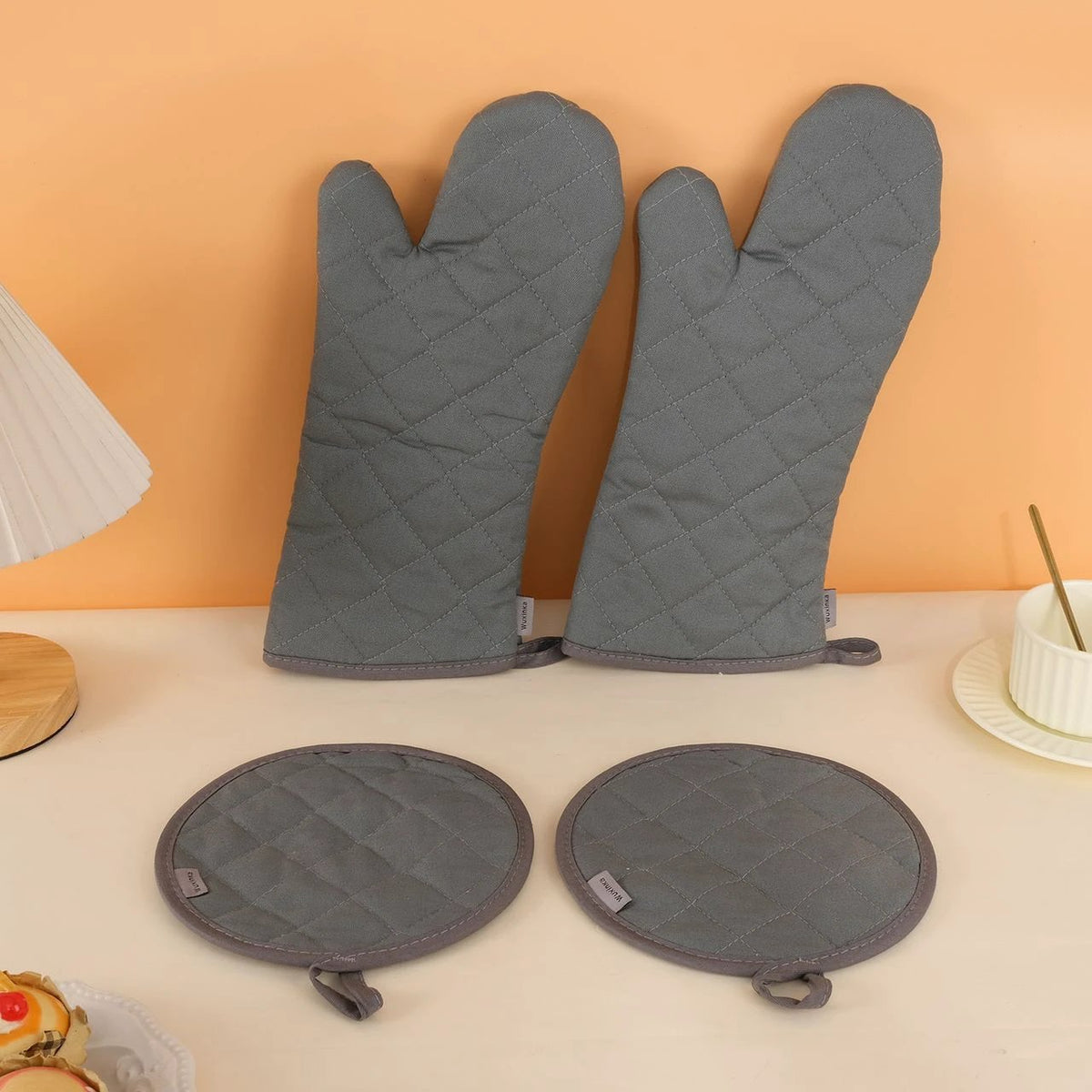 Oven Glove & Pot Holder Set Comfortable 100% Cotton Protection Kitchen Linen Kitchen Linens Sets
