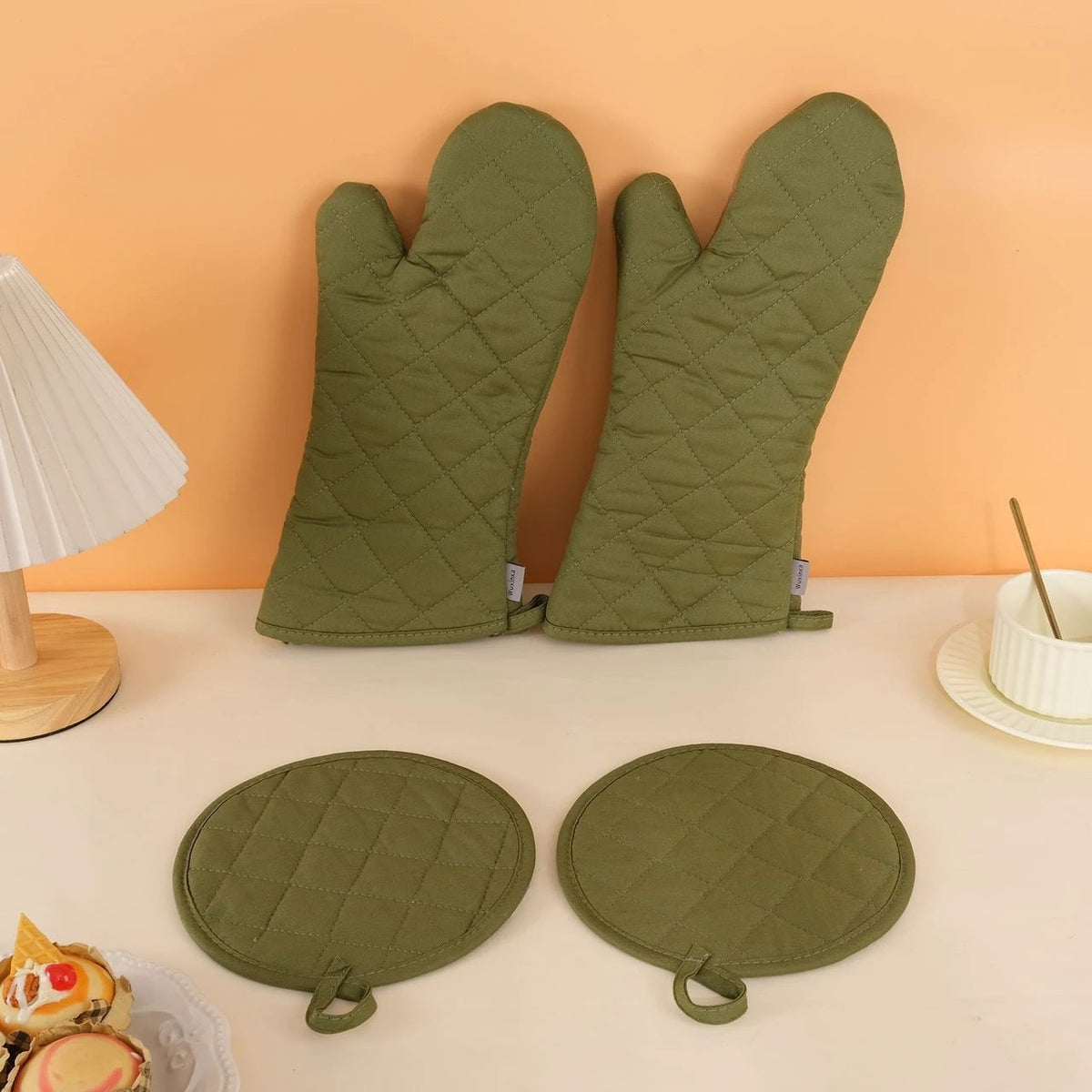 Oven Glove & Pot Holder Set Comfortable 100% Cotton Protection Kitchen Linen Kitchen Linens Sets