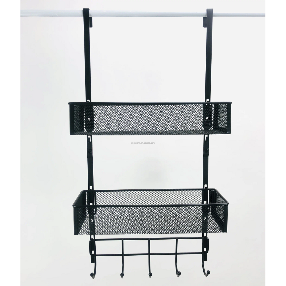 Over the Door Hanging Rack Organizer with Hooks and Basket Multi Purpose Storage for Bathroom Kitchen Bedroom