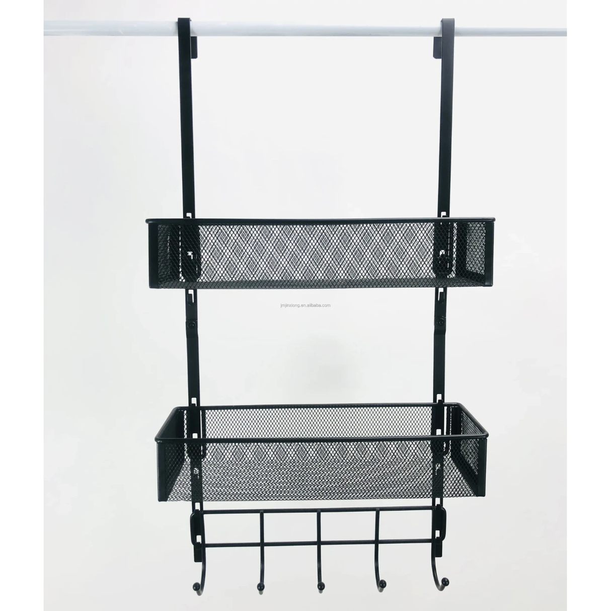 Over the Door Hanging Rack Organizer with Hooks and Basket Multi Purpose Storage for Bathroom Kitchen Bedroom Storage & Organization