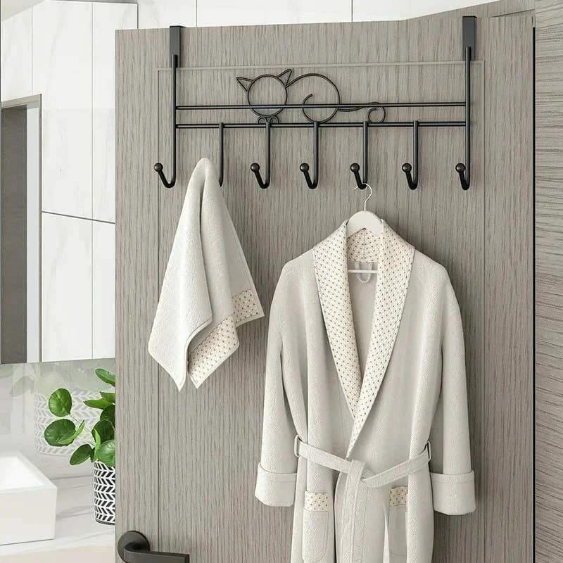 Over the Door Iron Hanger with 7 Hooks Black or White Closet Organizers