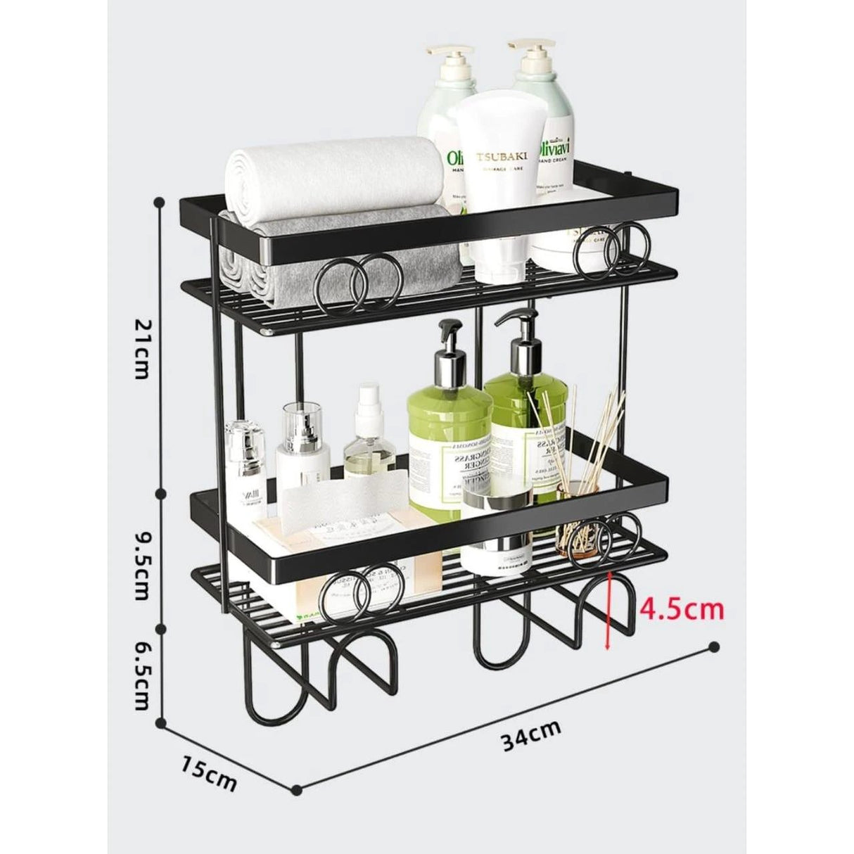 Over-the-Toilet Space-Saving Rack | 34x15x37cm Black Bathroom Organizer Bathroom Storage Bathroom Accessory Sets