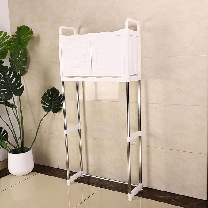 Over the Toilet Storage Washing machine Rack with 2 Door Cabinet & Adjustable Shelf| 63D x 26W x 170H Centimeters