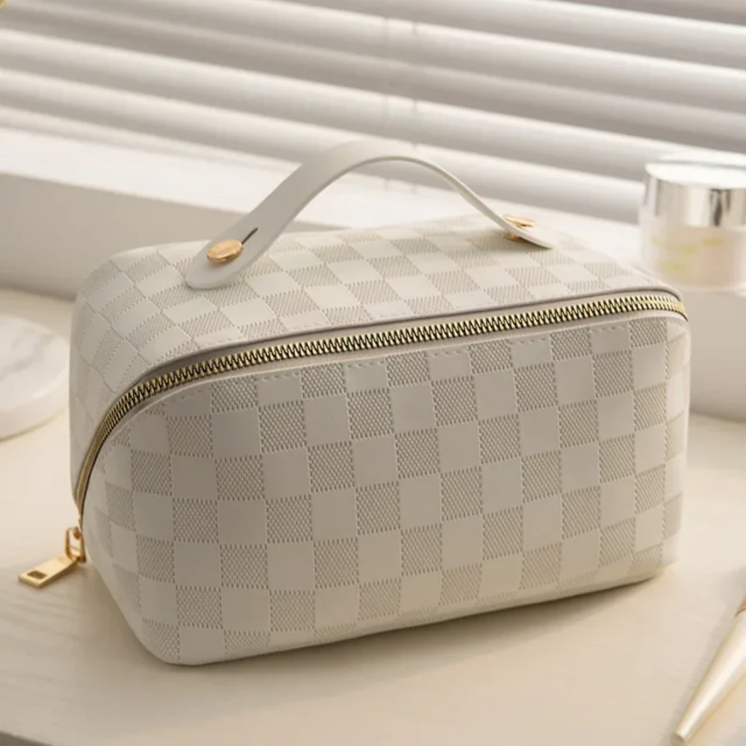 PU Leather Cosmetic Storage Bags Sleek Waterproof Makeup Organizer (22x12.5x13cm) Toiletry Bags