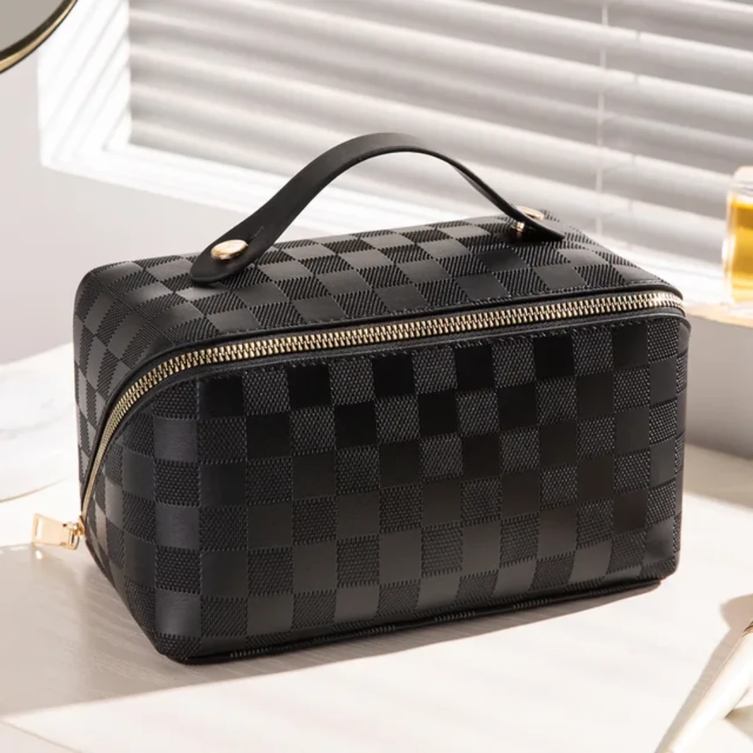 PU Leather Cosmetic Storage Bags Sleek Waterproof Makeup Organizer (22x12.5x13cm) Toiletry Bags