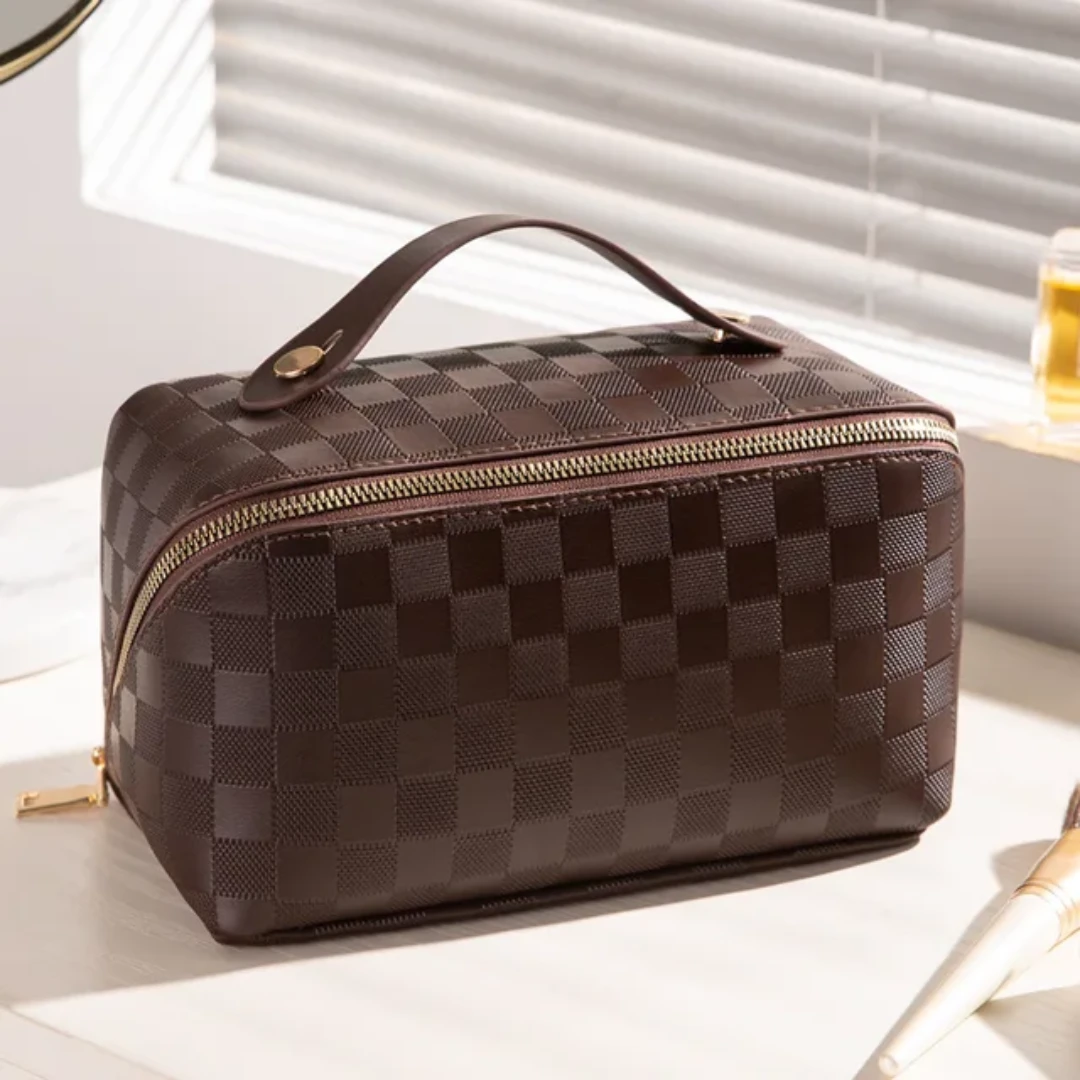PU Leather Cosmetic Storage Bags Sleek Waterproof Makeup Organizer (22x12.5x13cm) Toiletry Bags