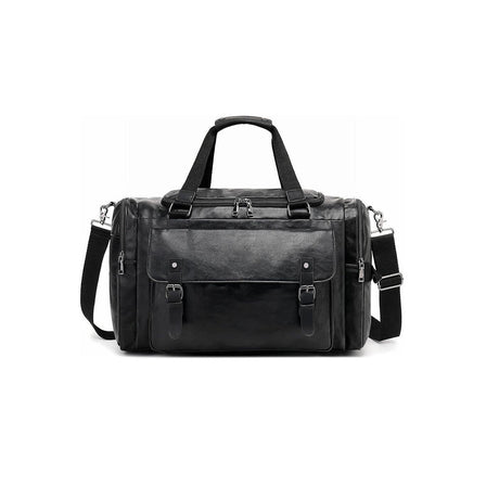 PU Leather Travel Duffel Bag | Black | 60x30x25 cm | Ideal for 2 Week Trips
