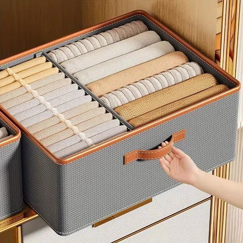 Partitioned Closet Organizers Foldable Fabric Storage Boxes in Beige & Grey Closet Organizers