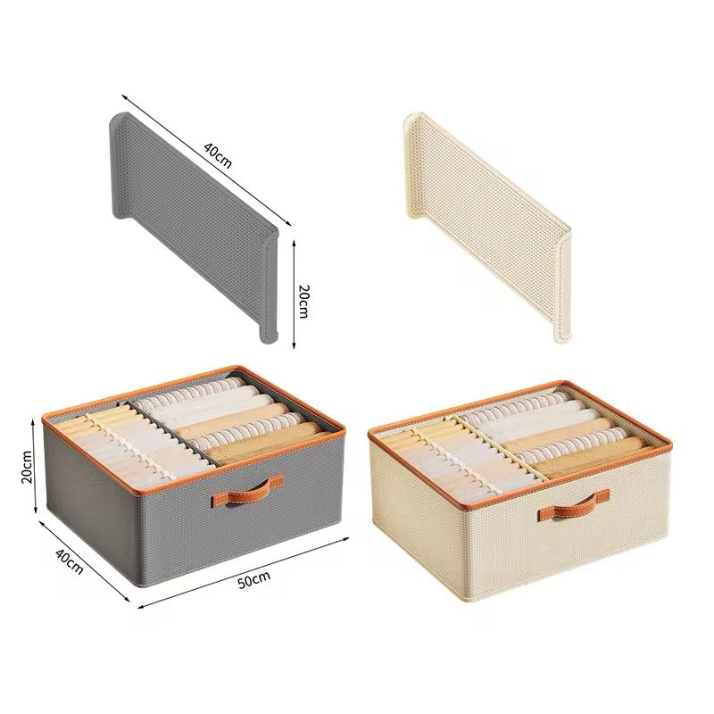 Partitioned Closet Organizers Foldable Fabric Storage Boxes in Beige & Grey