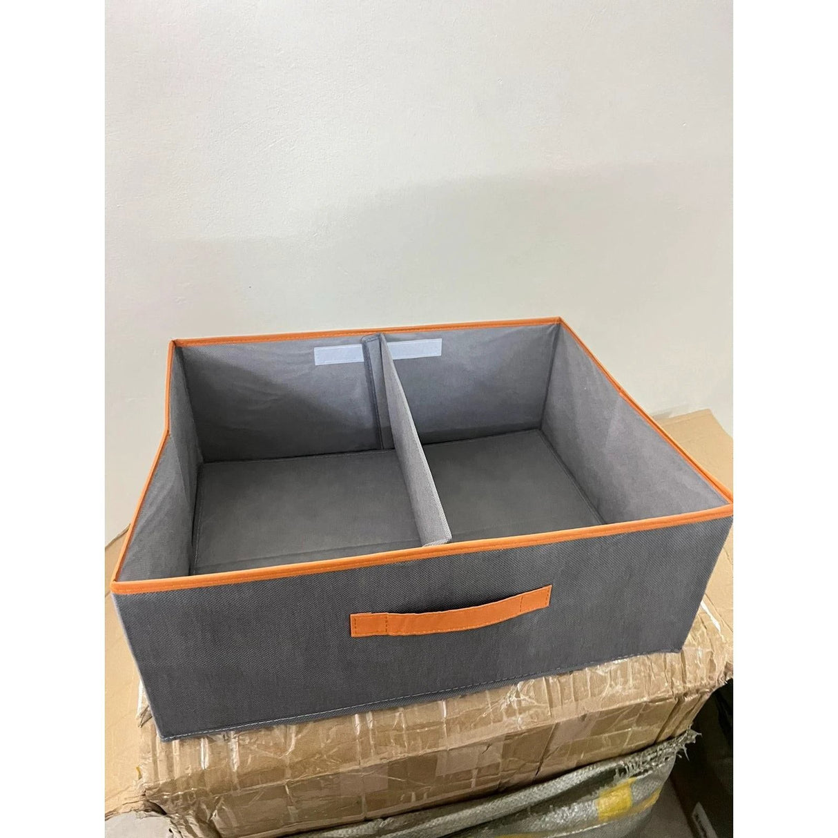 Partitioned Closet Organizers Foldable Fabric Storage Boxes in Beige & Grey Closet Organizers