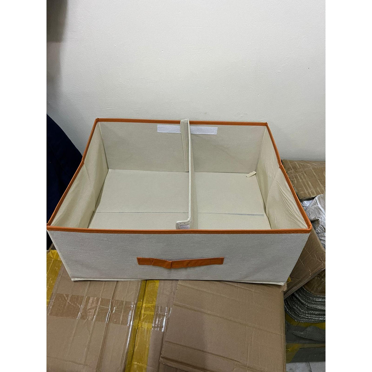 Partitioned Closet Organizers Foldable Fabric Storage Boxes in Beige & Grey