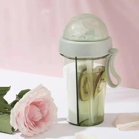 Partitioned Water Bottle Dual Compartment Bottle with Double Straw 420ml Water bottle Water Bottles