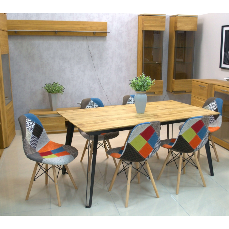 Patchwork Fabric Seat with Wooden Legs