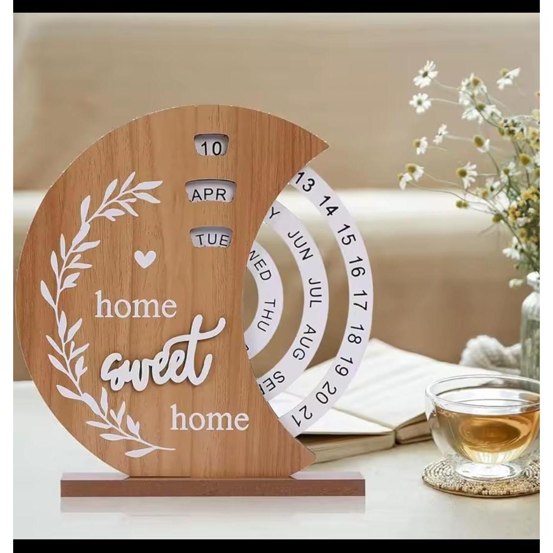 Perpetual Wooden Block Calendar with Rotating Date and Month Blocks