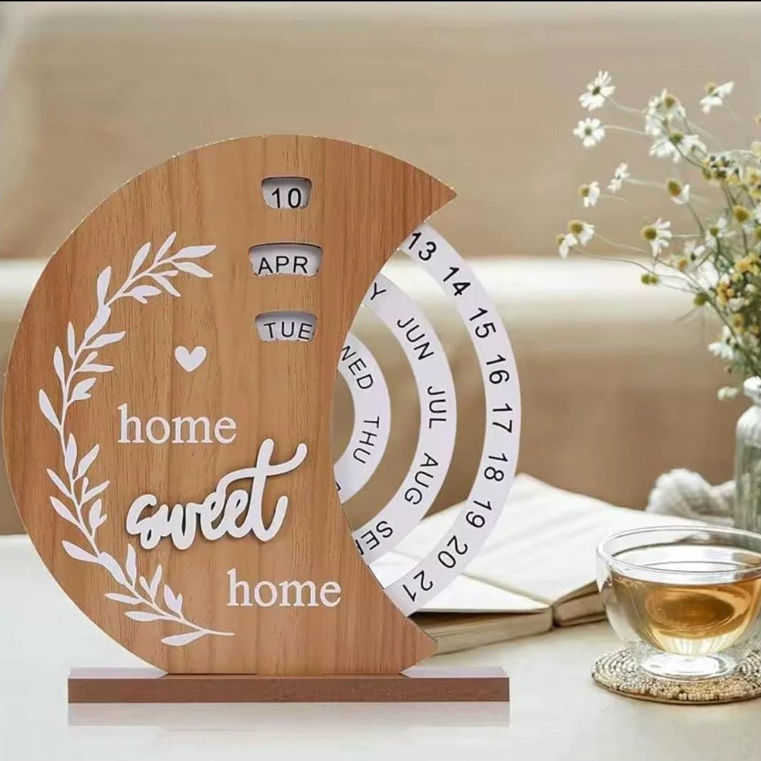 Perpetual Wooden Block Calendar with Rotating Date and Month Blocks Calendars Desk Calendars