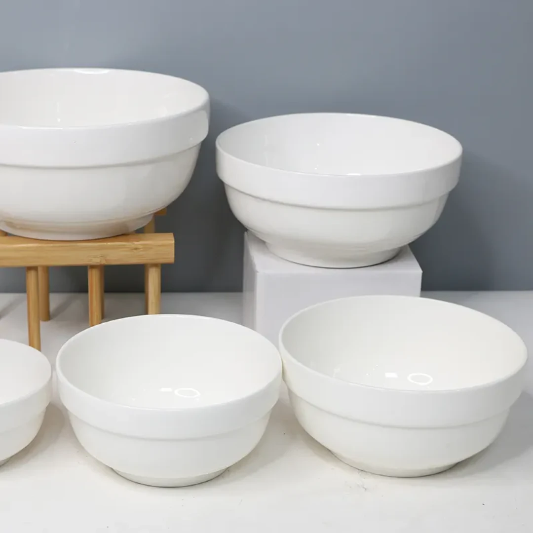 Plain White Ceramic Bowls Set of 6pcs 6inch for Daily Dining and Serving. Bowls