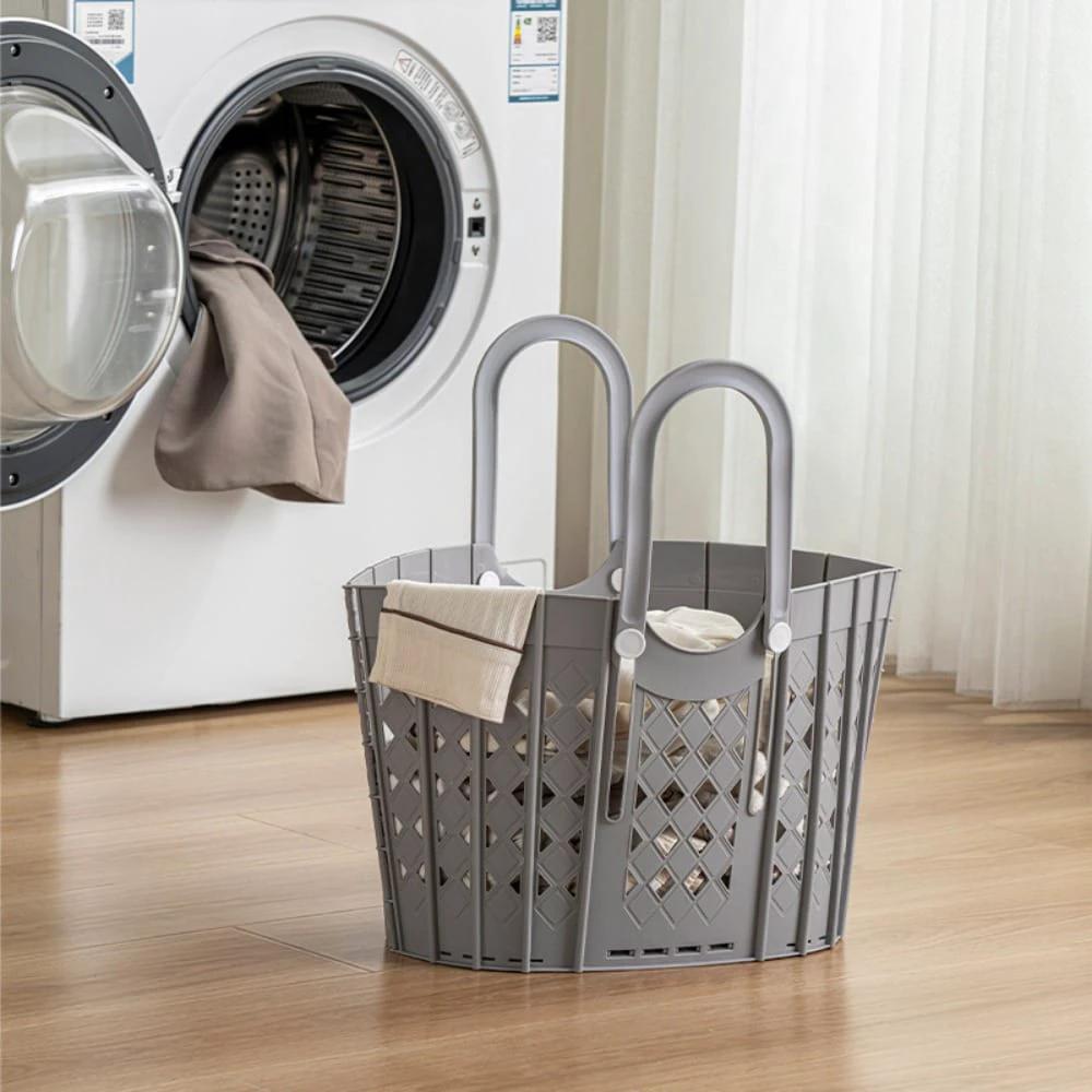 Plastic Handheld Folding Dirty Clothes Basket Portable Clothes Storage Basket For Laundry Room | 48 cm x 29 cm x 29.5 cm | Laundry Room Use Laundry Supplies Laundry Baskets