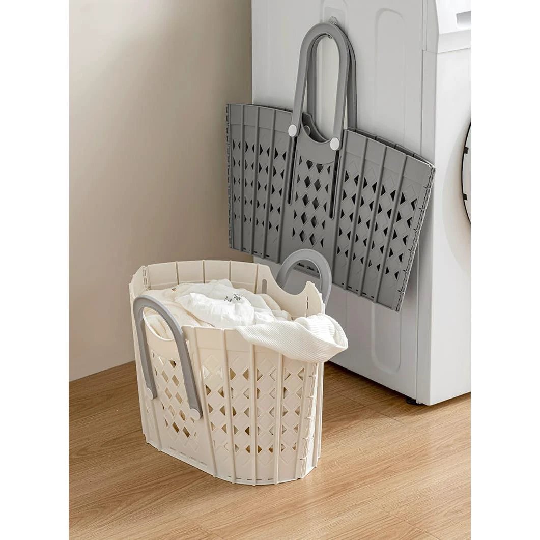 Plastic Handheld Folding Dirty Clothes Basket Portable Clothes Storage Basket For Laundry Room | 48 cm x 29 cm x 29.5 cm | Laundry Room Use Laundry Supplies Laundry Baskets