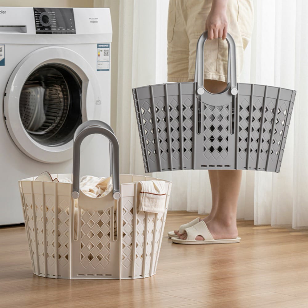 Plastic Handheld Folding Dirty Clothes Basket Portable Clothes Storage Basket For Laundry Room | 48 cm x 29 cm x 29.5 cm | Laundry Room Use