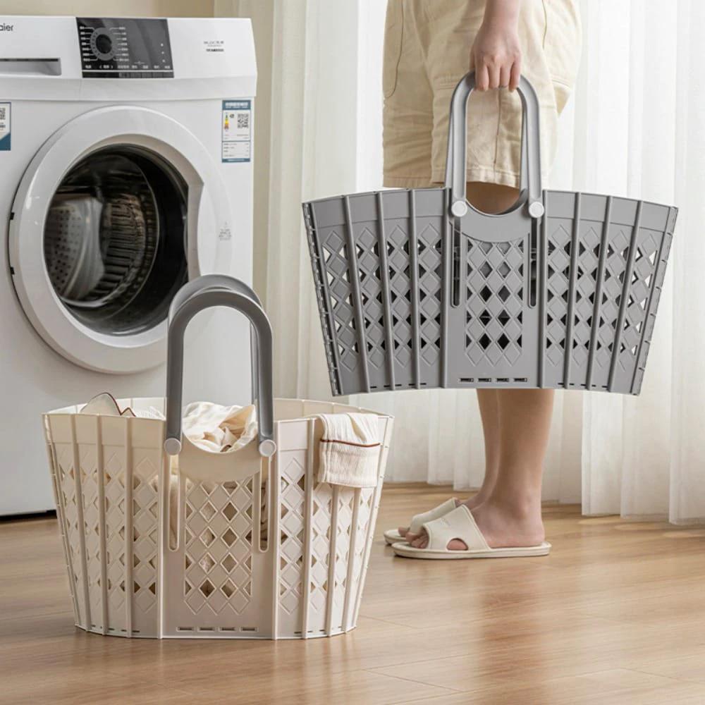 Plastic Handheld Folding Dirty Clothes Basket Portable Clothes Storage Basket For Laundry Room | 48 cm x 29 cm x 29.5 cm | Laundry Room Use Laundry Supplies Laundry Baskets