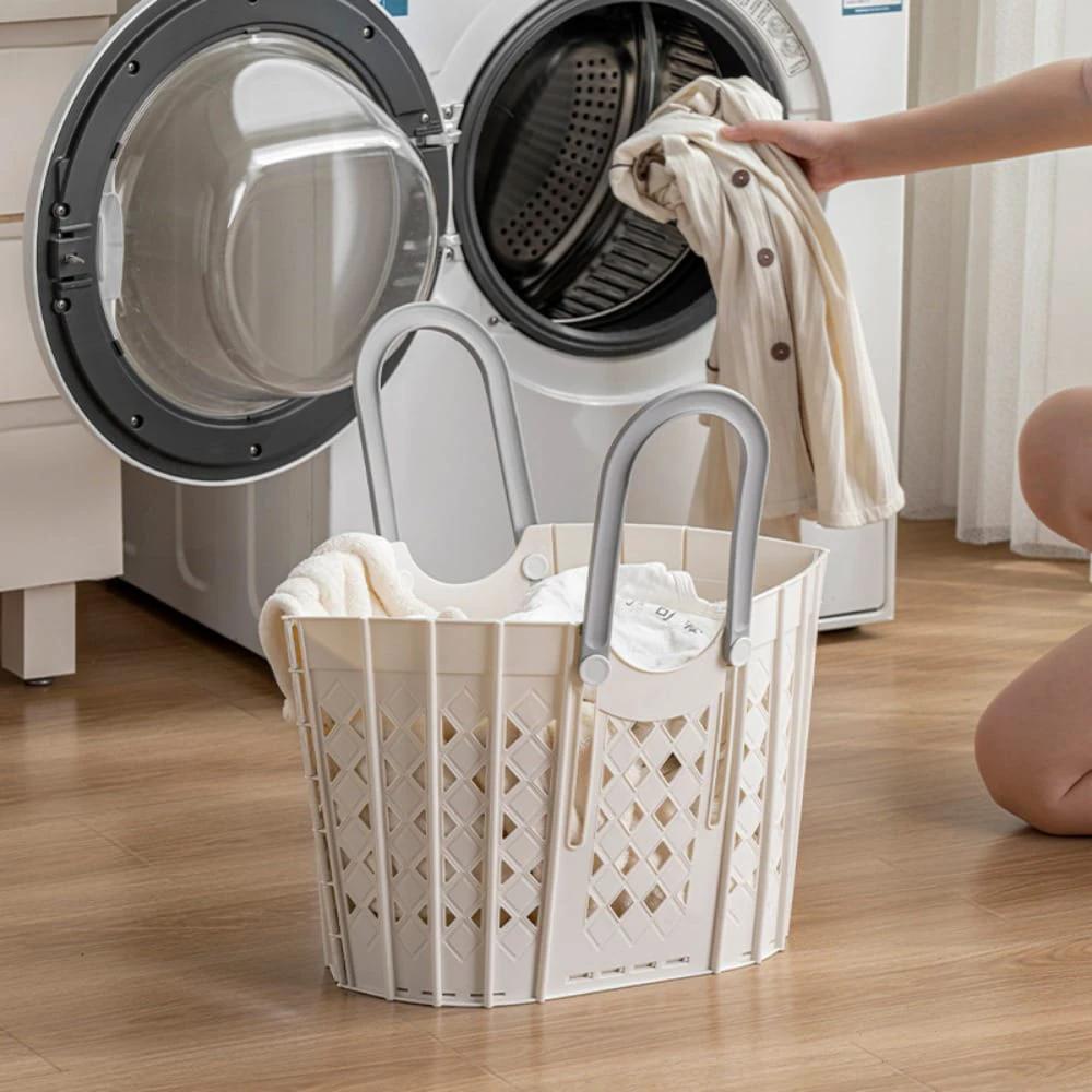 Plastic Handheld Folding Dirty Clothes Basket Portable Clothes Storage Basket For Laundry Room | 48 cm x 29 cm x 29.5 cm | Laundry Room Use Laundry Supplies Laundry Baskets