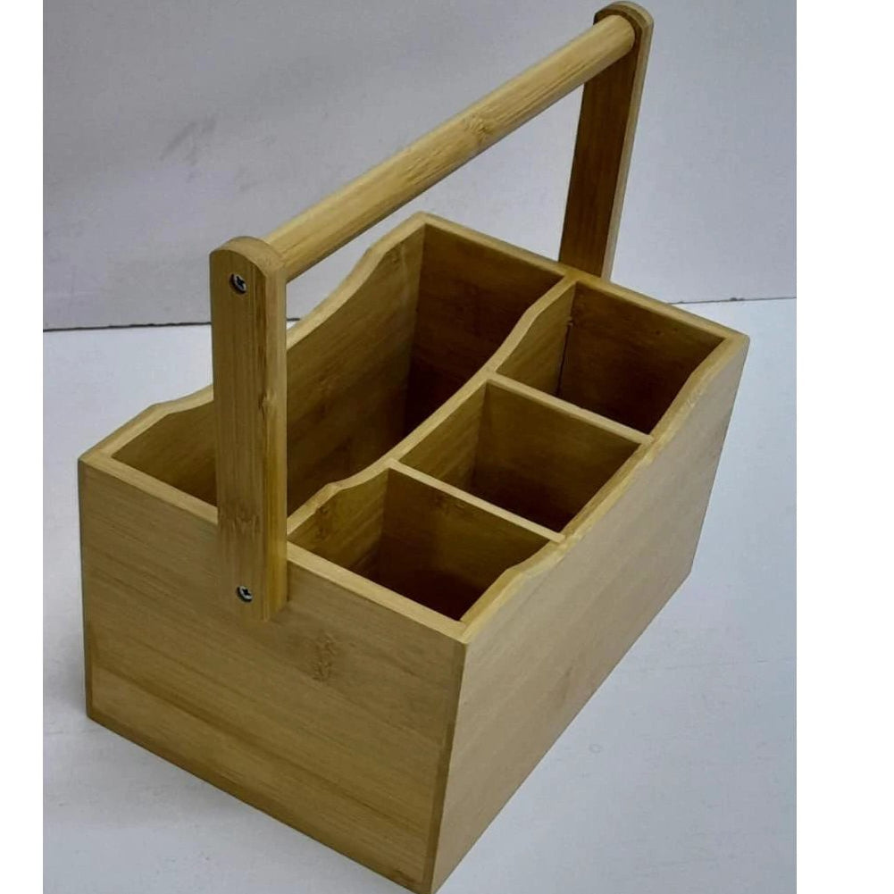 Portable Bamboo Countertop Cutlery Organizer with Handle Kitchen organiser Storage & Organization