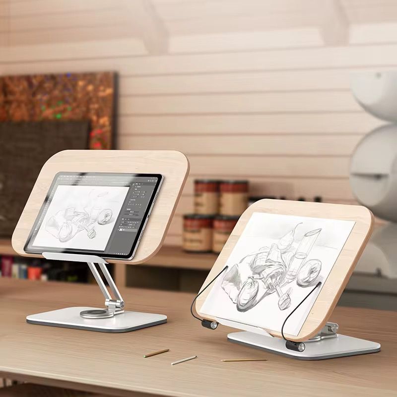 Portable Rotating Laptop and Bookstand – Bamboo and Metal Adjustable Design