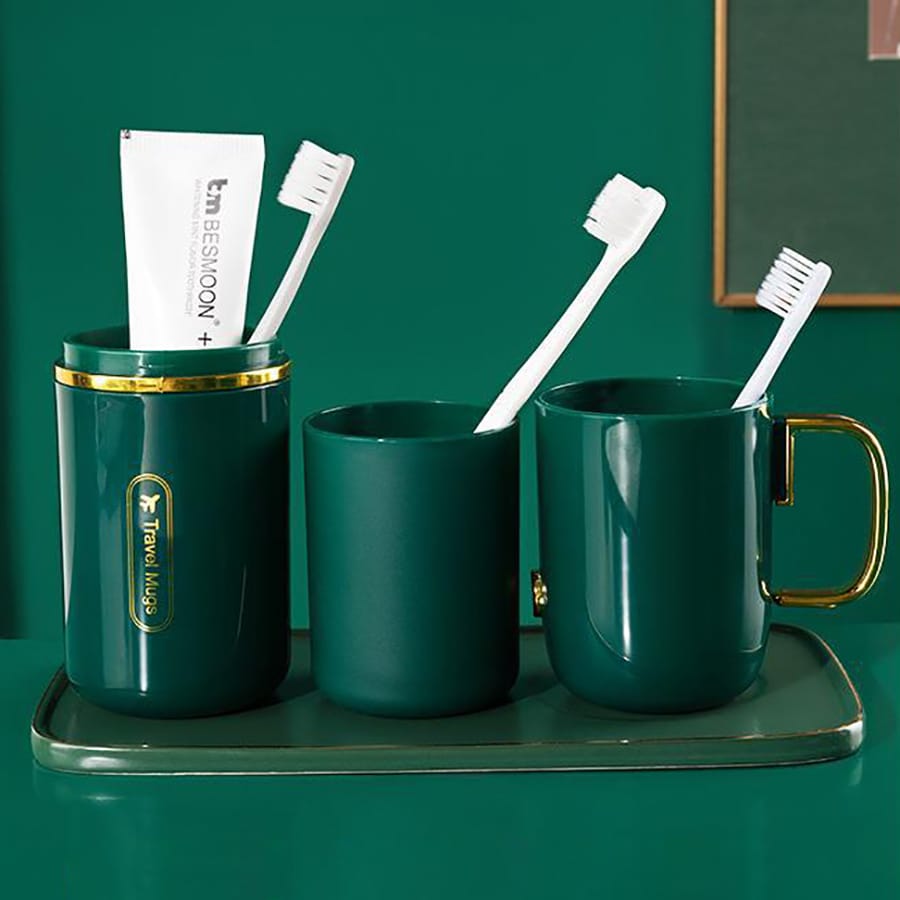Portable Travel Toothbrush Storage Case with Double Cups Convenient Toothpaste & Mouthwash Set