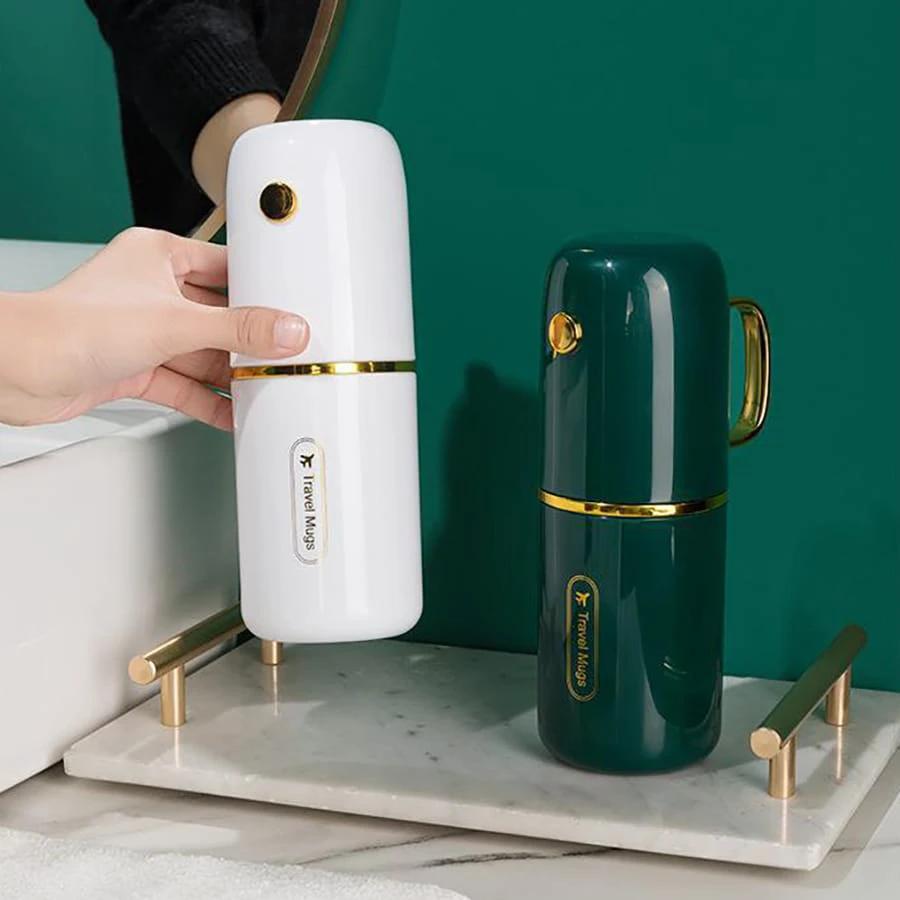 Portable Travel Toothbrush Storage Case with Dual Cups – Compact Oral Care Set for Business Trips Bathroom Storage Toothbrush Covers